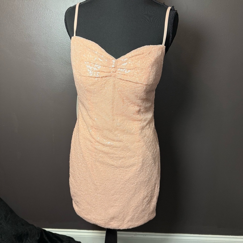 Blush Sequin Lace Mini Dress Size 4 | Spaghetti Strap Cocktail / Prom Dress NWT